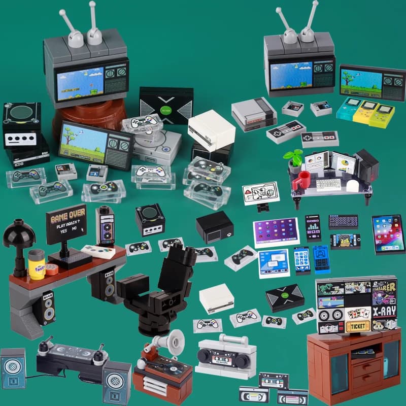 City TV Building Blocks Street View mobili giochi Console Computer tavolo televisione registratore Jukebox mattoni fai da te amici giocattoli