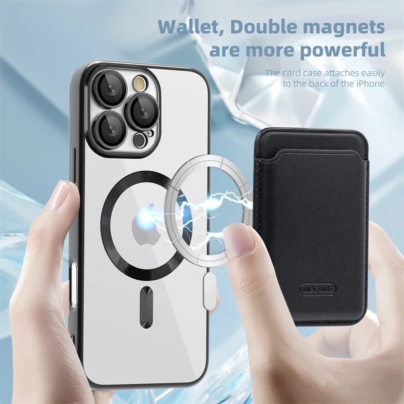 Magnetic Card Bag Wallet Wireless Charging Case For iPhone 11 12 13 14 15 16 Pro Max Plus 16E Magsafe Shockproof ProtectCover