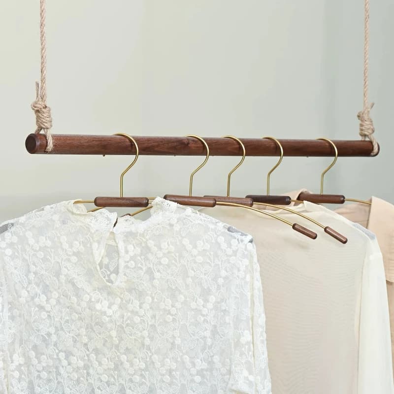 Black Walnut Hanging Clothes Rack Boutique Display Garment Rod Solid Wood Suspended Coat Hanger Space Saving Coat Hanging Pole
