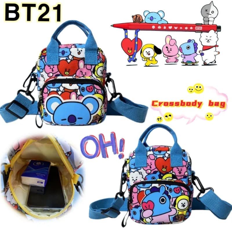 BT21 koya shooky mang chimmy cooky fashion personality canvas shoulder bag secondary chest bag travel slung mobile phone bag