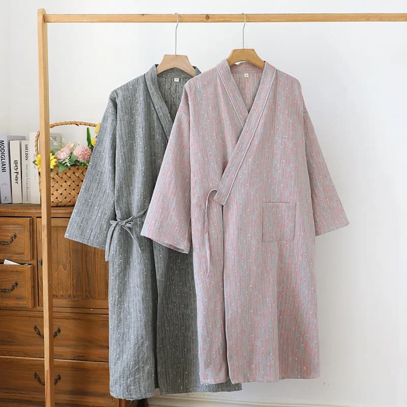 Coppie Puro Cotone Degli Indumenti Da Notte Donne E Uomini Accappatoio Sleeprobe Nuova Primavera Autunno Manica Lunga Con Scollo A V Kimono Lace Up Vestiti Per La Casa