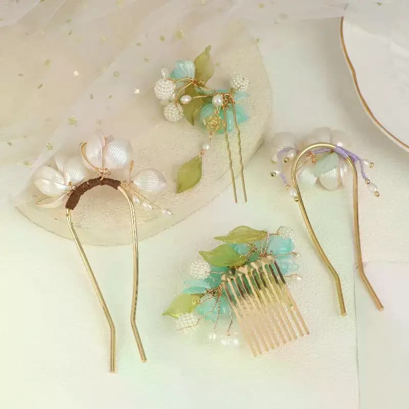 Elegante forcina per capelli a forma di orchidea in giada, stile cinese, gioiello in metallo fatto a mano per Hanfu o uso quotidiano