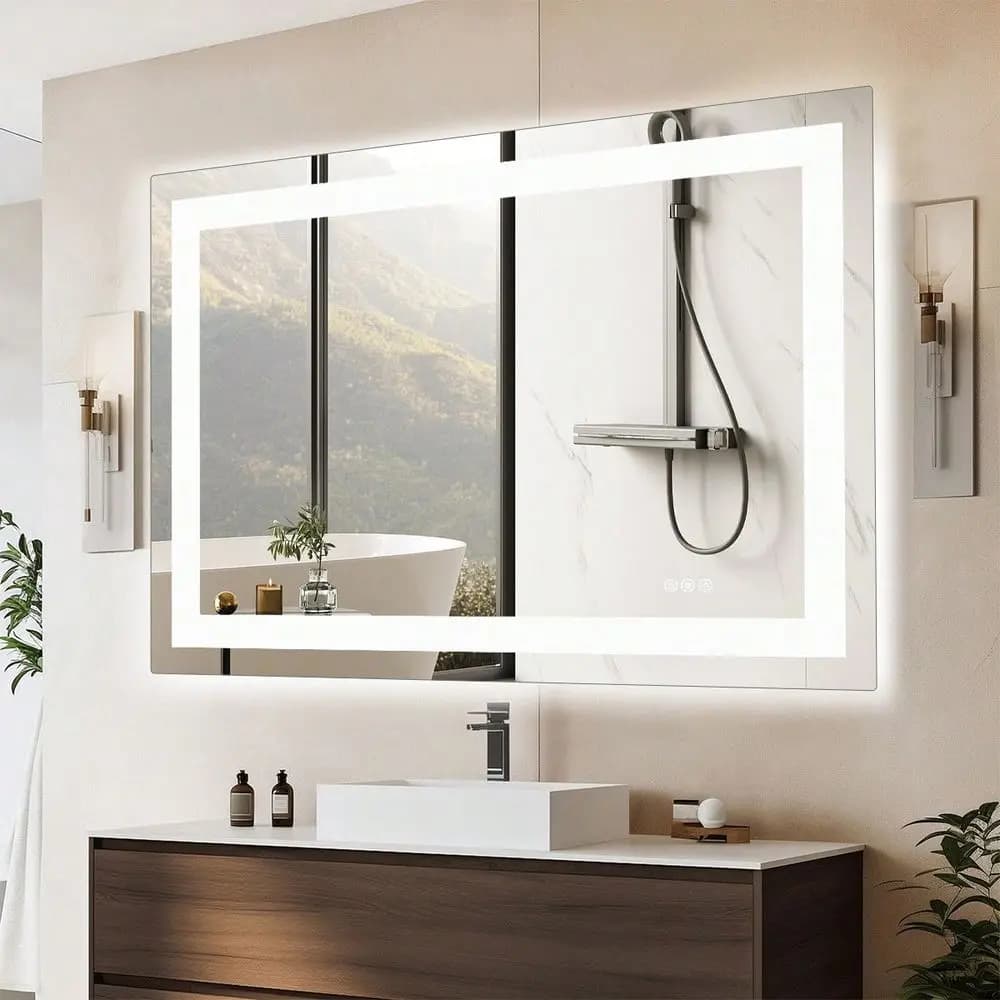 Specchio LED da Bagno da Parete con Funzione Antiappannamento, Specchi Rettangolari Dimmerabili con Illuminazione Frontale e Retroilluminazione, Funzione Memoria, Temperato