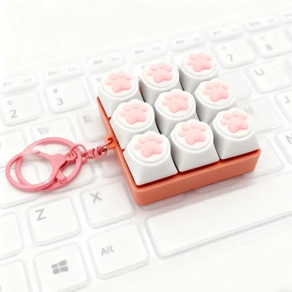 Toy Antistress 9 Tasti di Zampa di Gatto, Mechanic keyboard with finger keys, Keychain for Decompression and Calm in Office