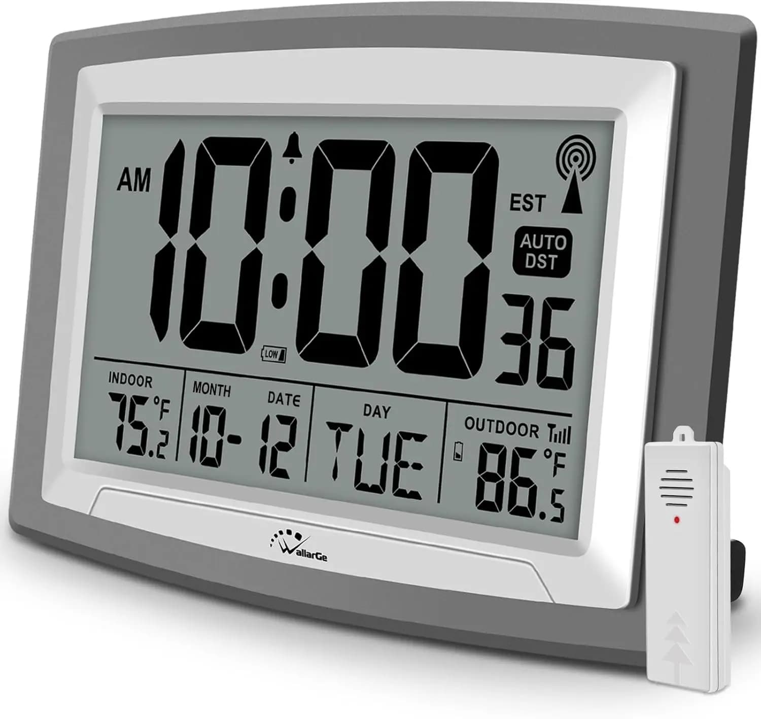 Atomic Clock with External and Interior Temperature - 12.5 Pollici Digital Clock with Large Display, Battery Function, Wall Clock