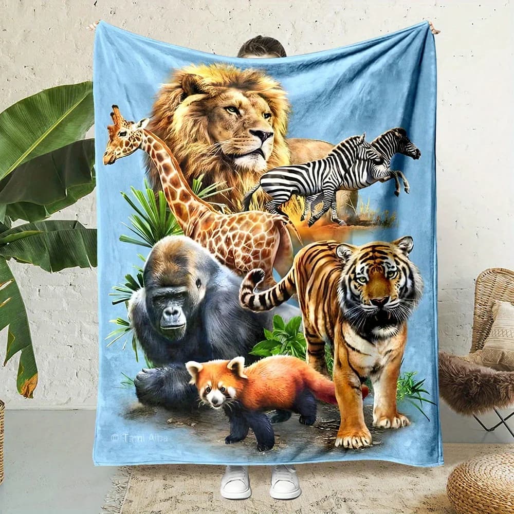 Modelli di fauna selvatica africana Coperta stampata in flanella adatta a tutte le stagioni adatta per divano da ufficio e viaggi