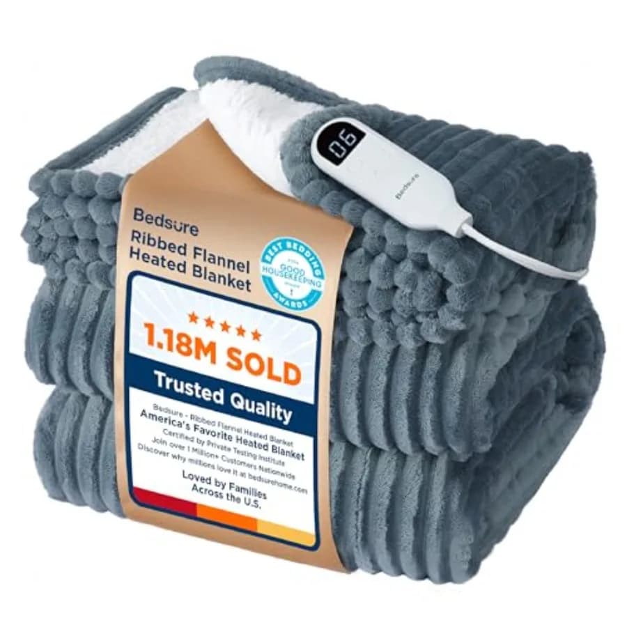 Coperta Elettrica Riscaldata GentleSoft - Morbida Coperta in Flanella a Costine con 4 Impostazioni di Tempo e 6 Livelli di Calore, 3 Ore di Autonomia