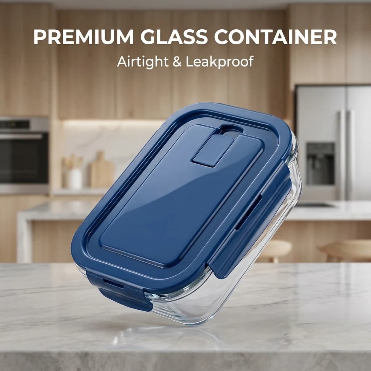 Contenitore per Alimenti in Vetro Blu Scuro – Ermetico, Adatto per Forno/Microonde, Impilabile e Resistente – Indispensabile per la Preparazione di Pasti Sani