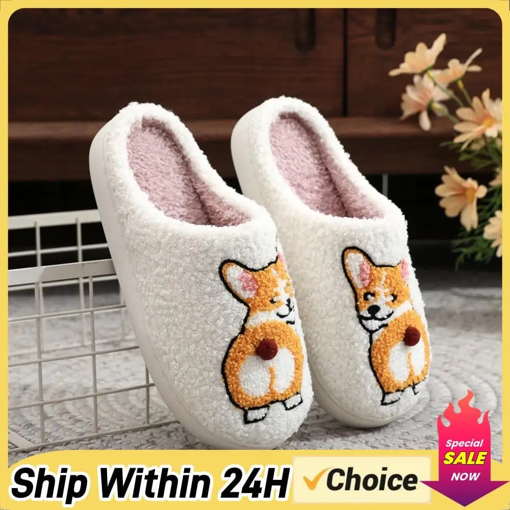 Pantofole a Forma di Cane in Peluche, Ciabatte Morbide Antiscivolo per Interni, Comode e Divertenti Pantofole Corgi per Camera da Letto