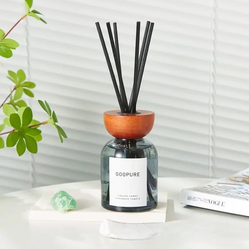 Grey Glass Bottle with Wooden Lid for Reed Diffuser, Empty Glass Container, 5.1 FL OZ/150ML
