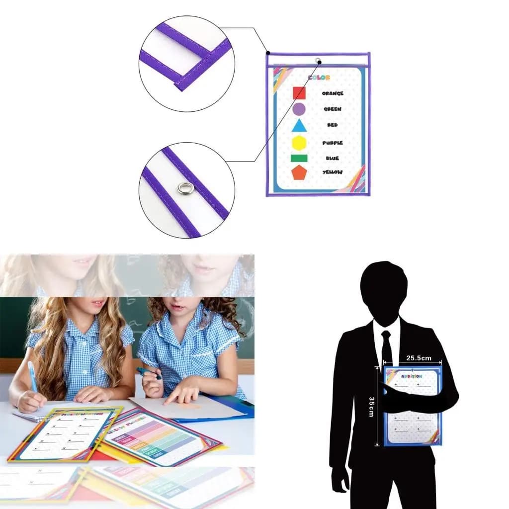 Practical Pockets Waterproof Erasable Paper Protectors 10 Colors Document Bags for School Teaching Tools 10PC