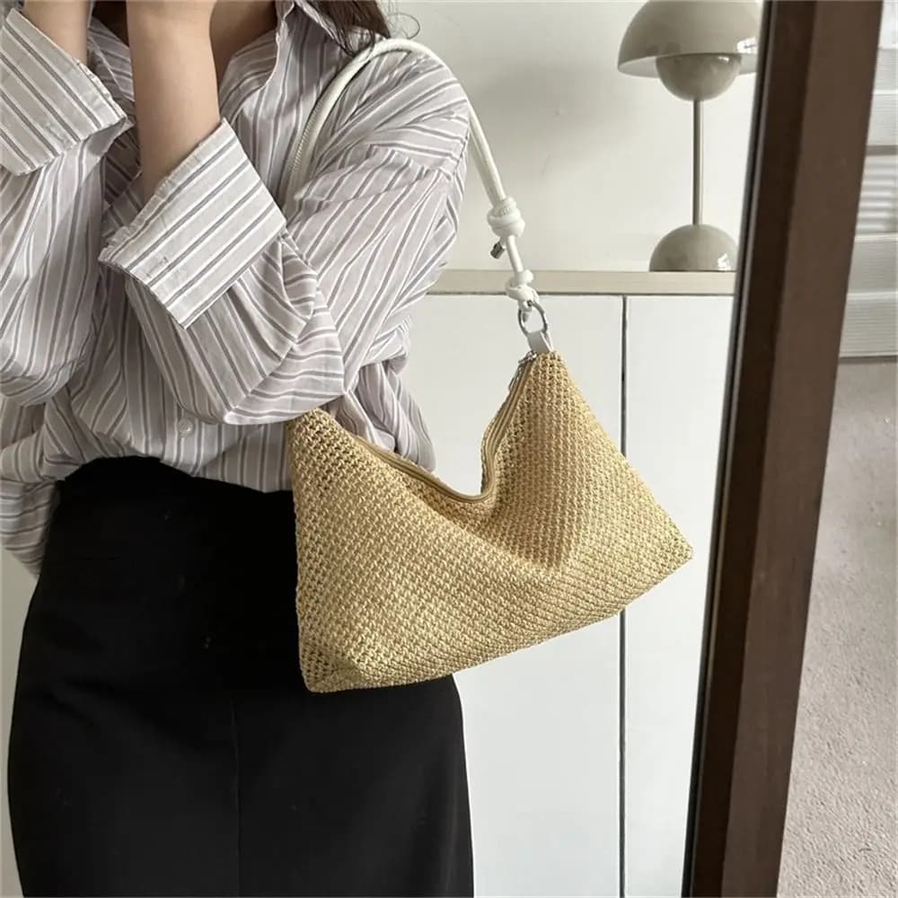 Fashion Woven Straw Bag Handmade Braid Large Capacity Tote Bag Rattan Handbag Summer Beach