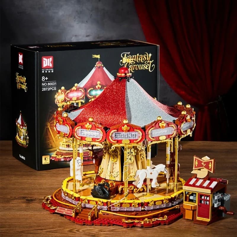 MOC Amusement Park Electric Carousel Puzzle Assembly Building Block Toy Model DIY Creative Desktop Decoration Toy Gift Set