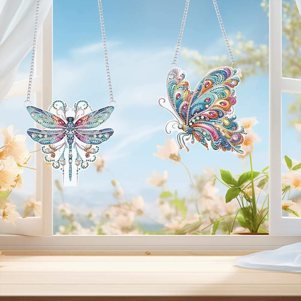 2Pcs PET Special Shaped Cute Animal Rhinestone Diamond Art Window Pendants Diamond Painting Hanging Decor Bedroom Decoration