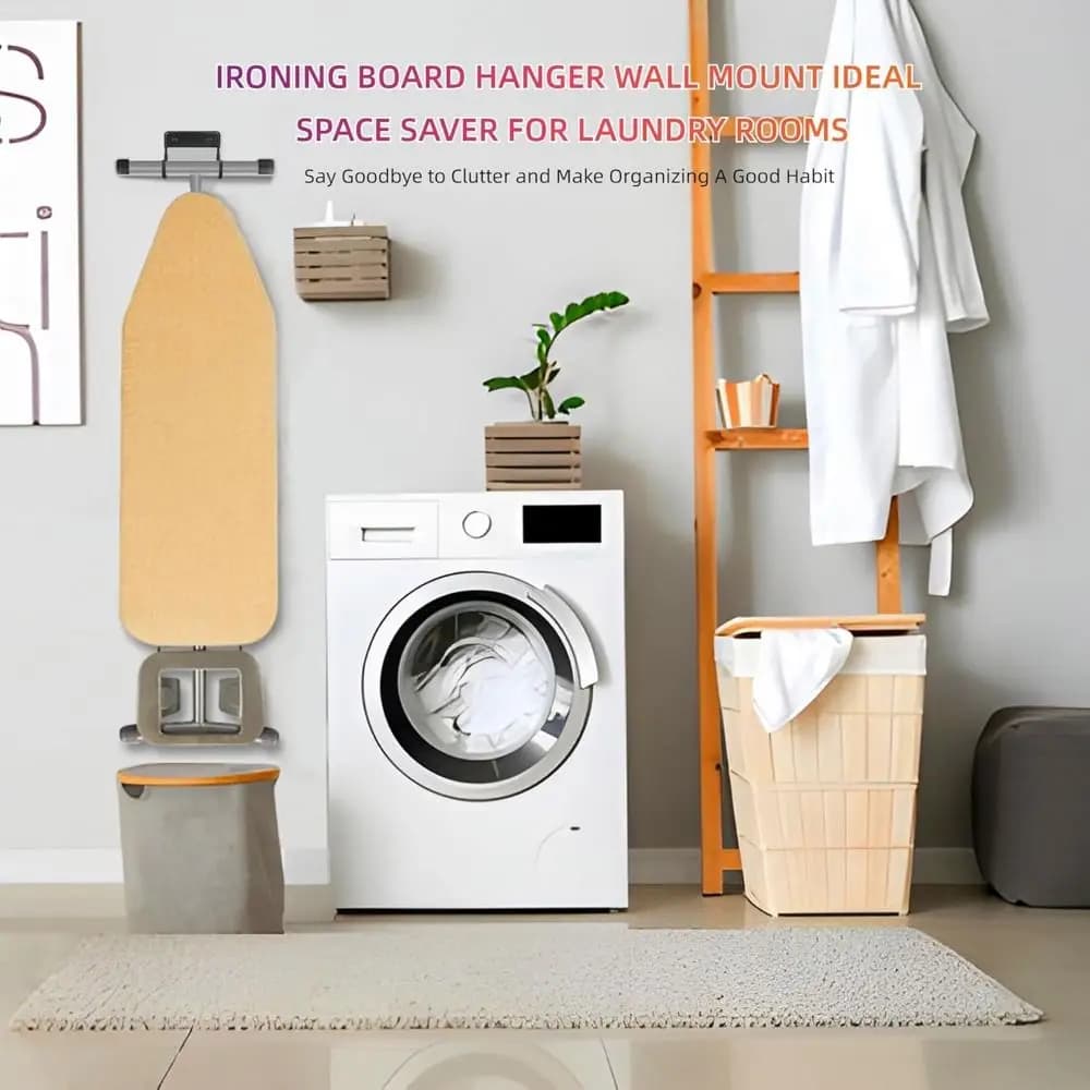 Dual Hooks Ironing Board Hanger Easy Install Space Saving Iron Board Holder Universal Storage Organizer Laundry Room Storage