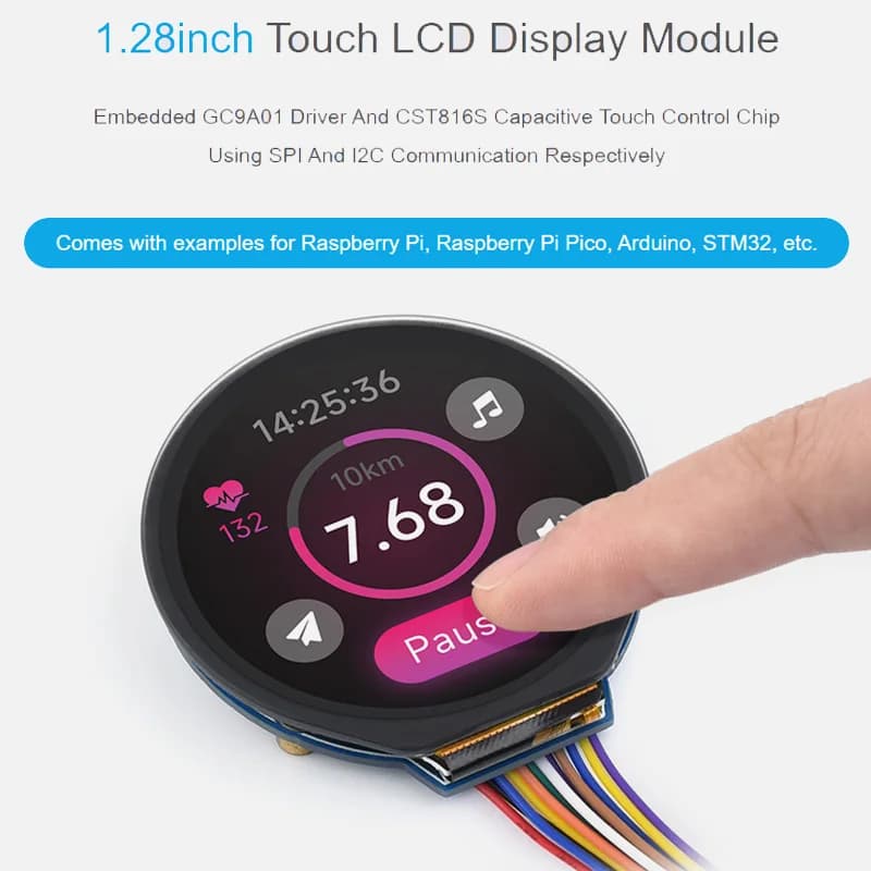 1.28 Inch Touch LCD Display Module GC9A01 Drived CST816S Capacitive Touch Control Chip 240x240 IPS SPI I2C Communication