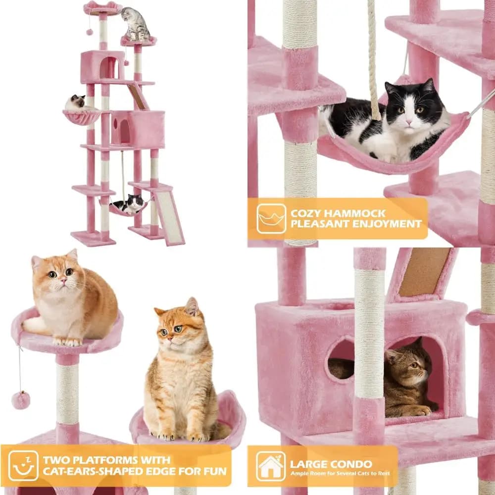 Yaheetech Tiragraffi per Gatti, Torre Super Alta 210 cm con Scomparti Superiori Carini, Posti per Tirare, Rampe 2-in-1, Cesto Accogliente, Cuccia Extra Large