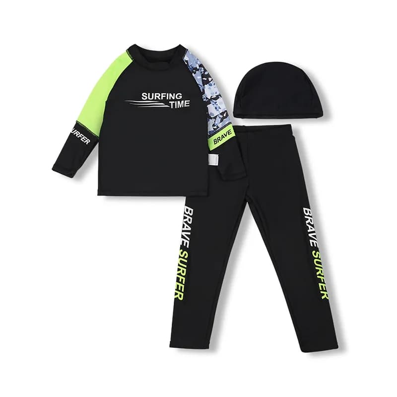 Two-piece sports swimsuit for boys, long sleeve rashguard set with sun protection, swim tops and kids' swim shorts