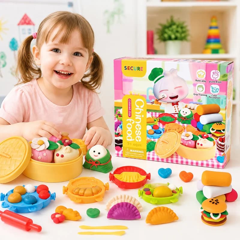 18Pcs Chinese Food Play Dough Set for Kids 3D DIY Clay Modeling Kit with Molds Tools Children Pretend Play Educational Craft Toy