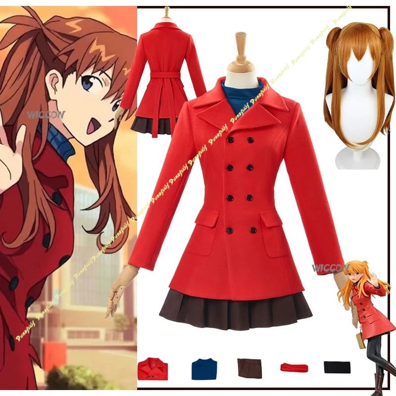 Cosplay Costumes Girls Suit Wig Winter Autumn NEON Asuka Langley Red Coat Socks Dress Skirt Uniform Stage Christmas Halloween