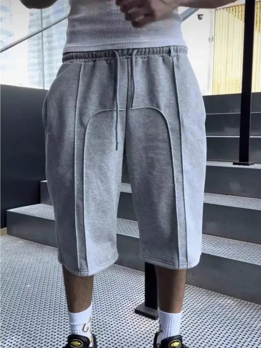 Mens Elastic Waist Drawstring Loose Straight Cut Casual Shorts