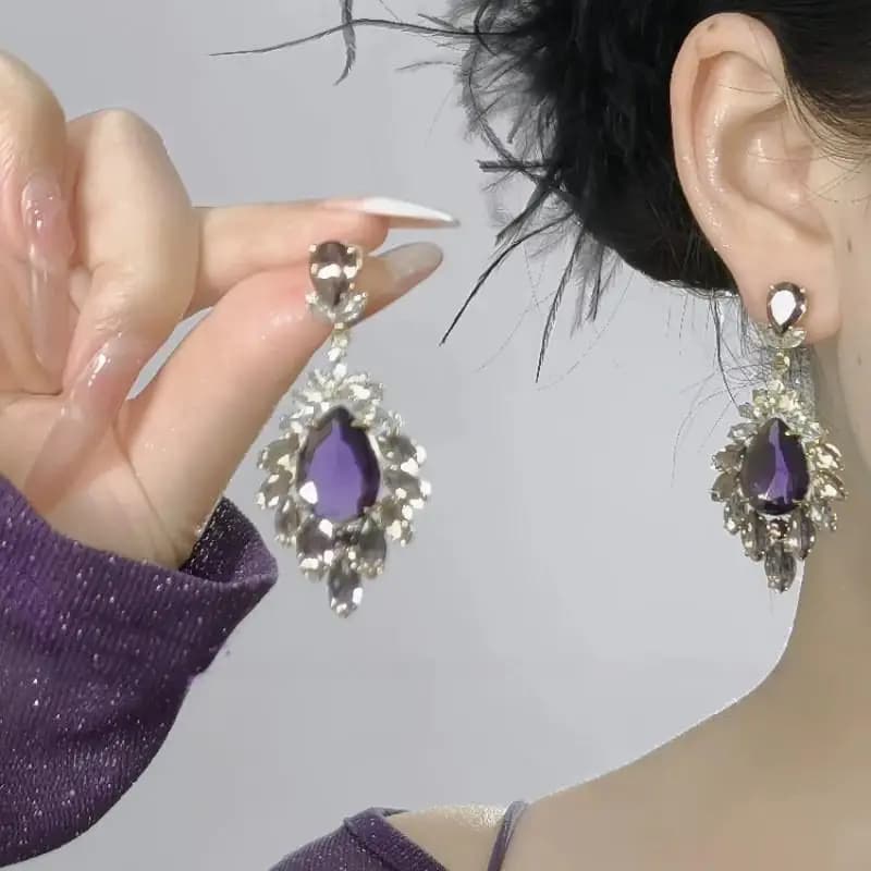 Stylish Elegant Gradient Purple Teardrop Earrings Sparkly Earrings For Women