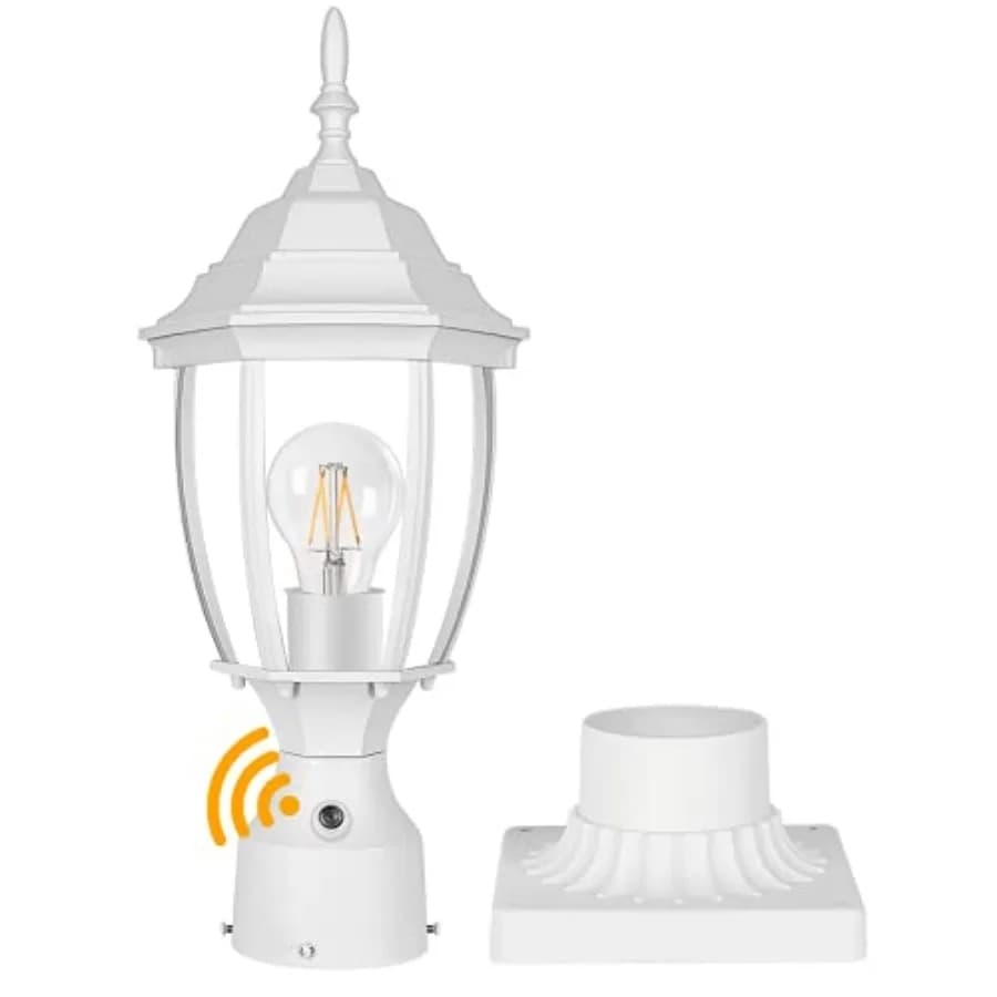 Lampada da Esterno con Sensore Crepuscolare e Base a Palo, Lanterna Impermeabile per Esterni con Testa a Lanterna