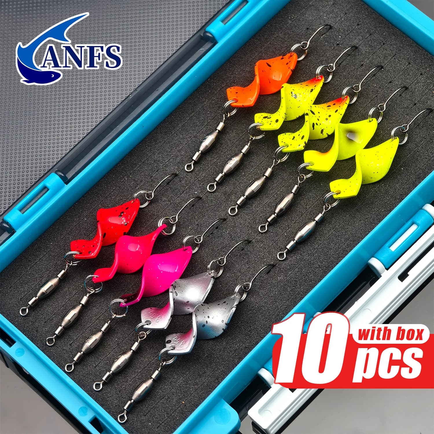 ANFS Cucchiai Trota Mega Twist 10 pezzi in scatola di cucchiai, Set di cucchiai da pesca alla trota Esca per trota, Set di spinner per trota