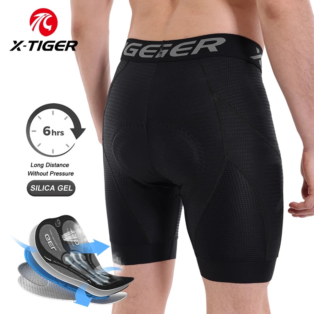 X-TIGER Cycling Underwear Men's Shorts 5D Padded Breathable Sports Riding Bike Bicycle MTB Liner Shorts with Anti-Slip Leg Grips