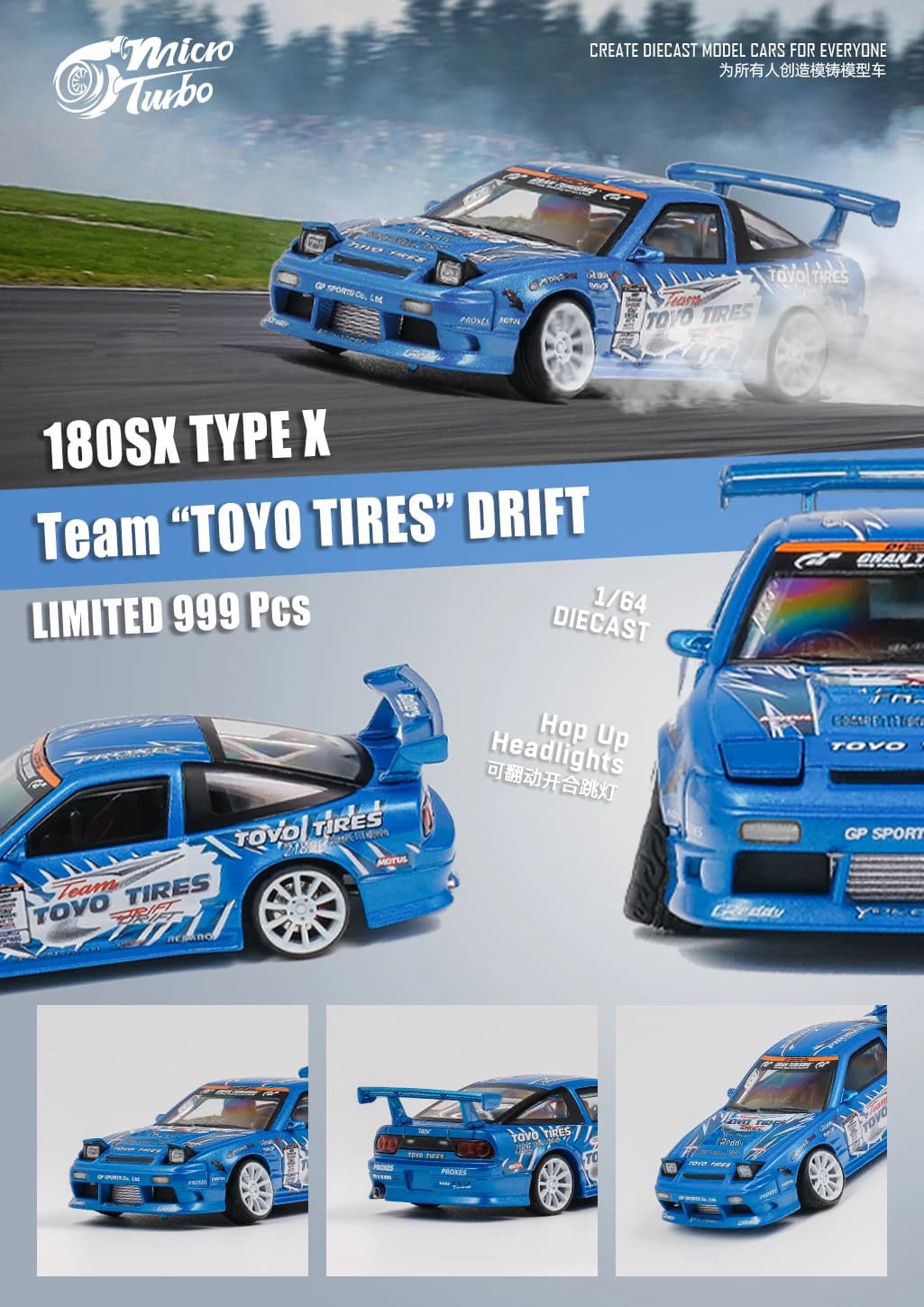 MicroTurbo 1/64 180SX TOYO Metallic Blue Color Diecast Stocks In 2023 Collection Gift Scale Model Car
