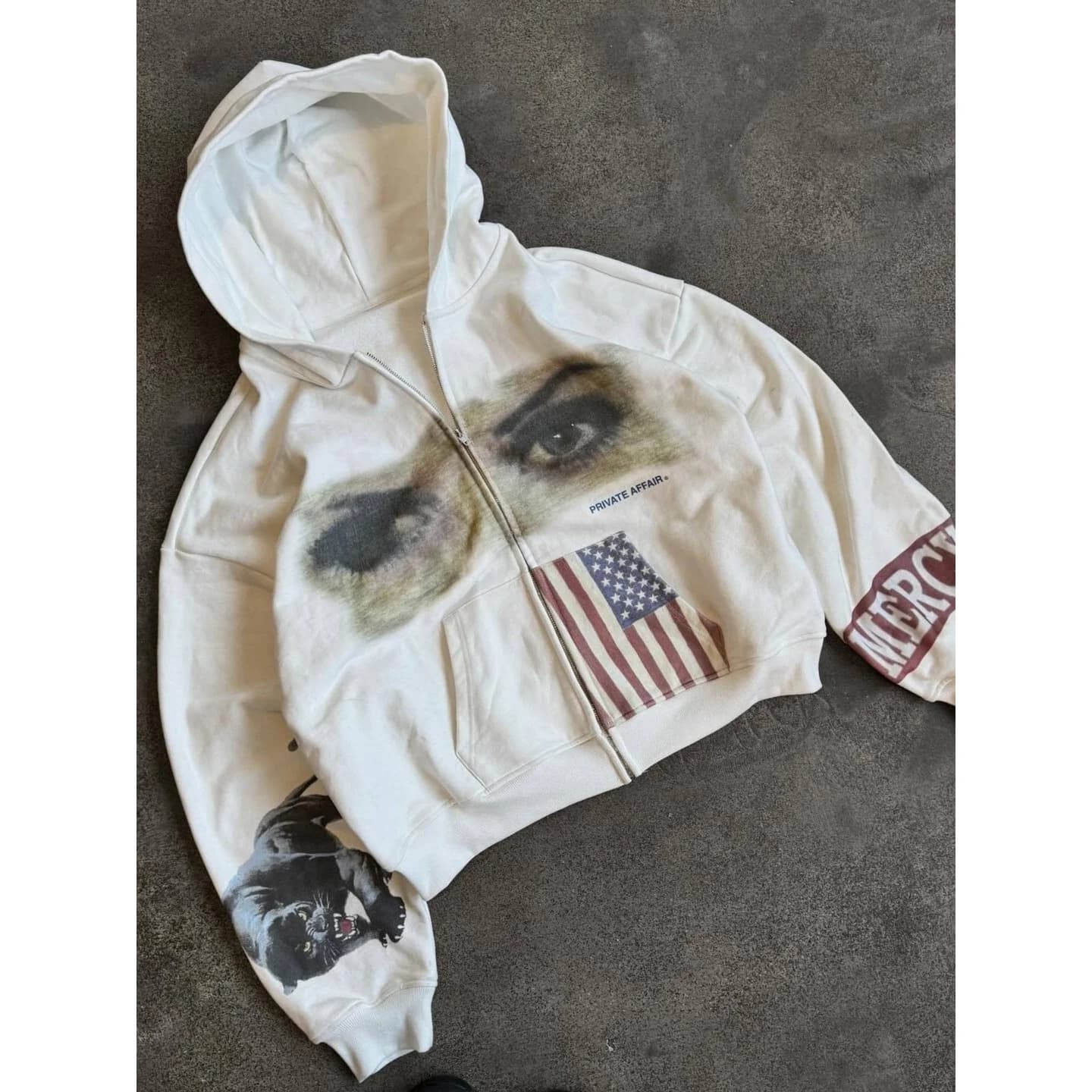Unisex Loose Fit Hoodie Flag Eye Print Dark Style Long Sleeve Zipper Closure Streetwear Casual Sweatshirt for Men And Women