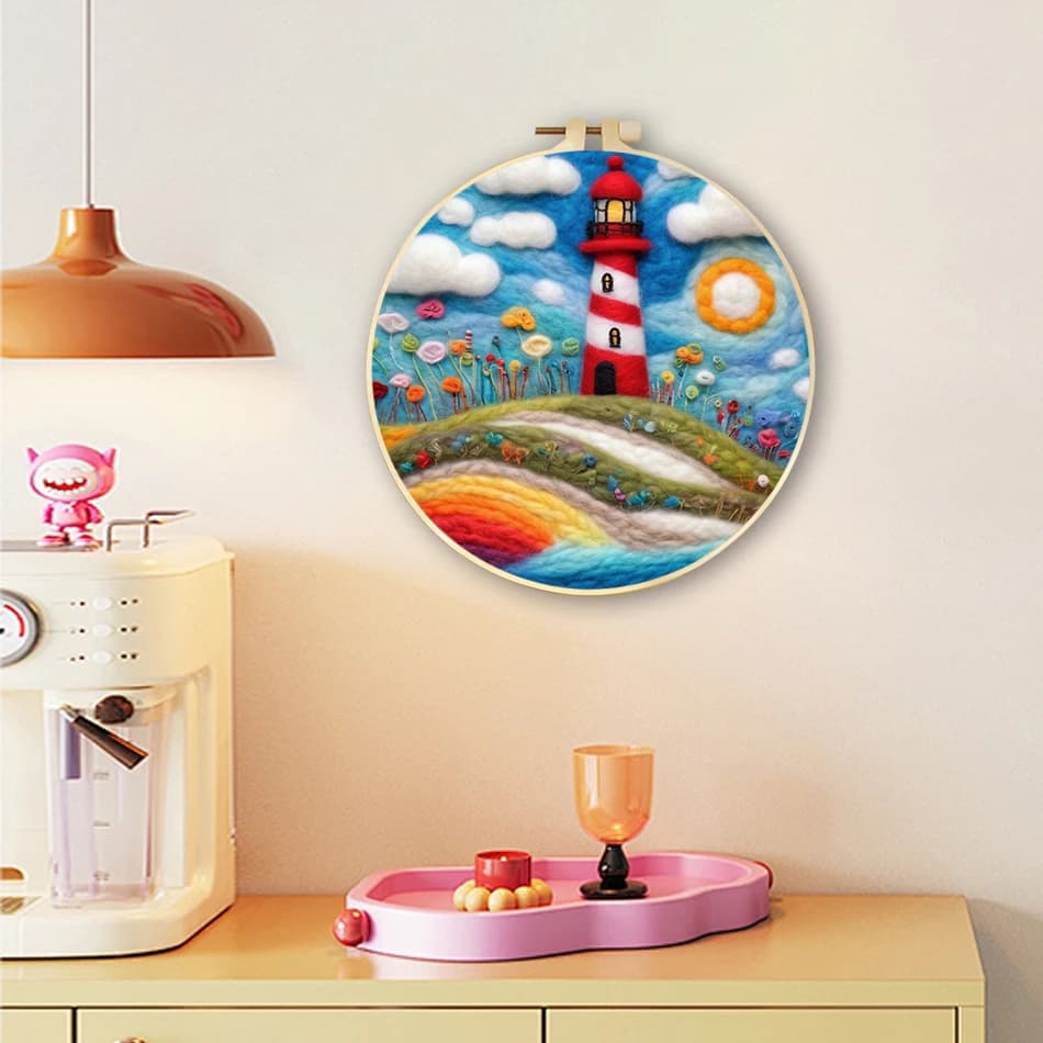 SDOYUNO Kit Pittura in Feltro di Lana Paesaggio Fai da Te con Cornice Ricamata, Set Creativo per il Tempo Libero, Regalo in Feltro, Set Lana Pettinata
