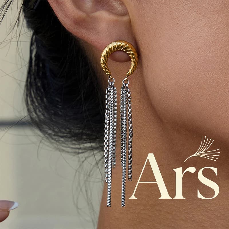 Orecchini a forma di luna in acciaio inossidabile Ars con catena pendente Orecchini con nappa placcati in oro 18 carati per orecchini pendenti da donna