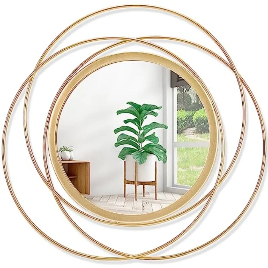 Gold Art Circle Mirror for Wall with Iron Metal Wire Frame Wall-Mounted Mirror for Home Decor Living Room Bedroom Bathroom Entr