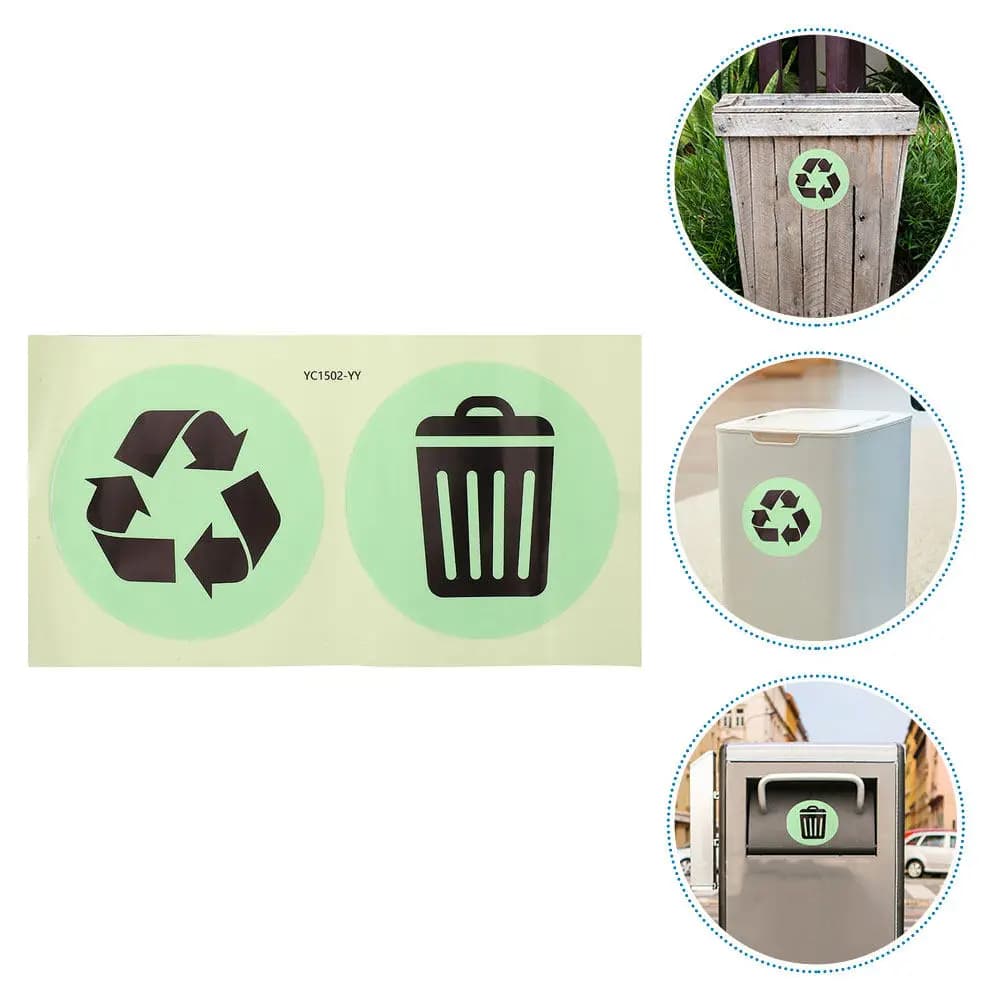1Set Glow in The Dark Recycling Stickers for Trash Bins Uv Resistant No Residue Vinyl Decals Ideal for Kitchen Garage Yard Waste