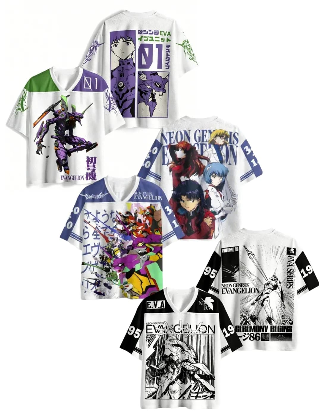 Adult and Children's EVA 3D Printed V-neck Vintage Anime 'Neon Genesis Evangelion' T-shirt, Shorts, Friend Style