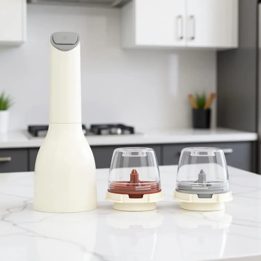 Set Macinapepe e Macinasale a Batteria, Include 2 Cialde Intercambiabili per Spezie, Regolazione della Macinatura, Luce LED, Accessori da Cucina