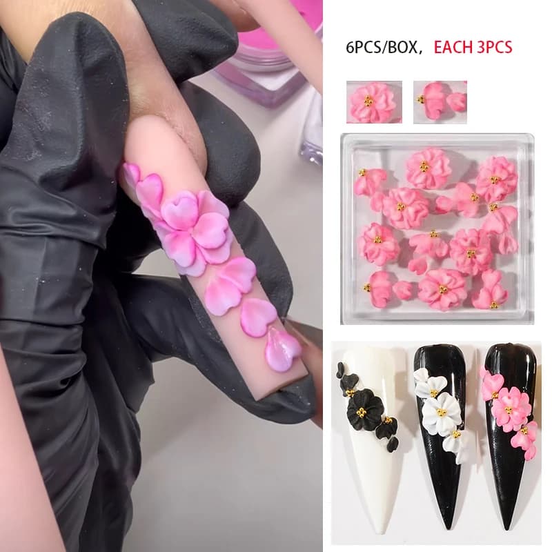 6 pezzi di fiori acrilici fatti a mano, ciondoli per unghie, scultura 3D, accessori per artigianato per unghie, ciondoli di design fai da te per la decorazione di nail art