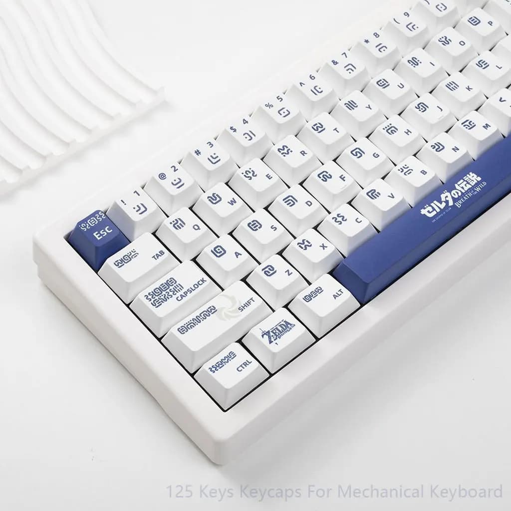 125 keys Blue-white Theme Copritasti Cherry Height PBT Thermal Sublimation FAI DA TE For 61 87 98 100 104 keys Mechanical Keyboard