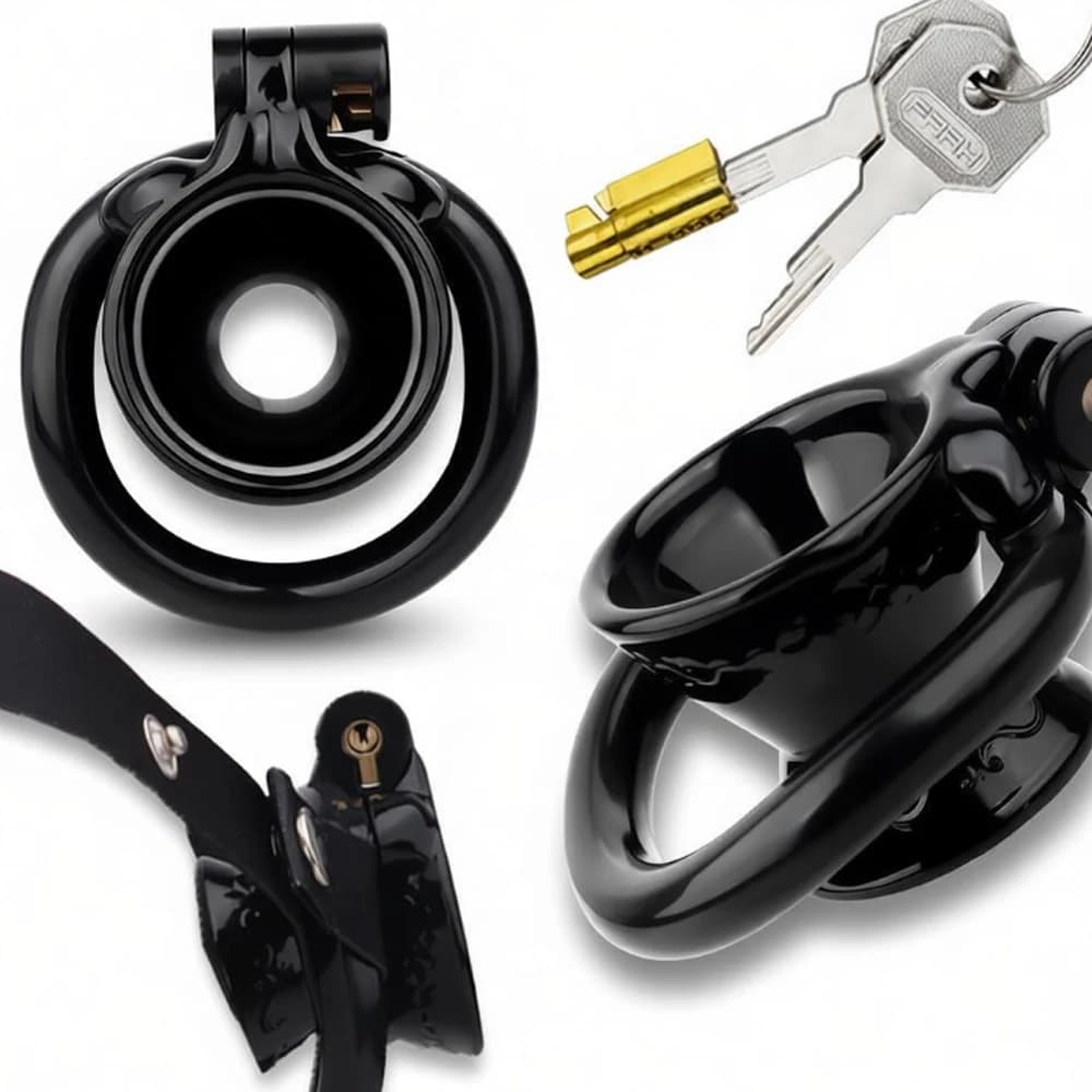 Set Gabbia di Castità Maschile FRKO in Resina ABS, 4 Misure, Anello Blocca Pene ad Arco, Leggero, Prodotti per Adulti BDSM 18+
