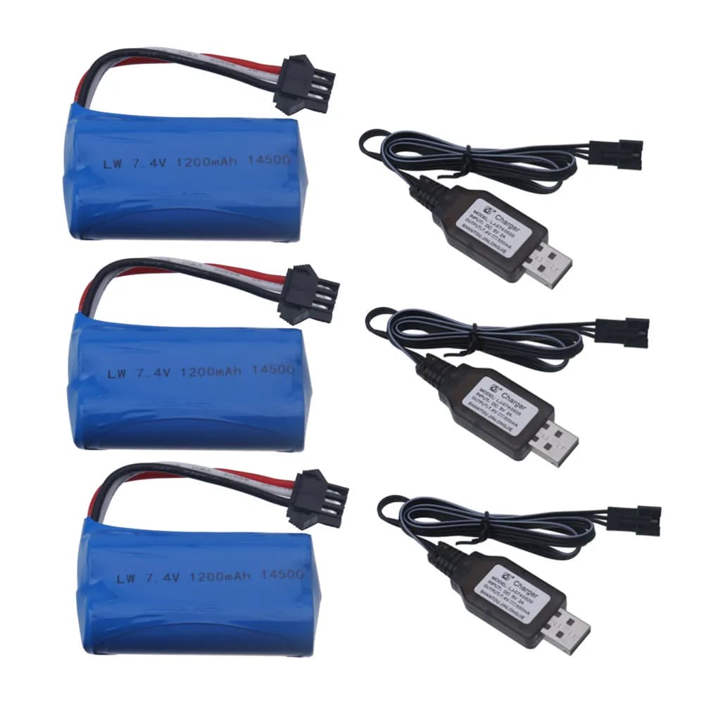 7.4 V 1200mah 14500 batteria agli ioni di litio e caricabatterie per giocattoli elettrici pistola a proiettile d'acqua 7.4 V 2s batteria per giocattoli RC auto serbatoi robot