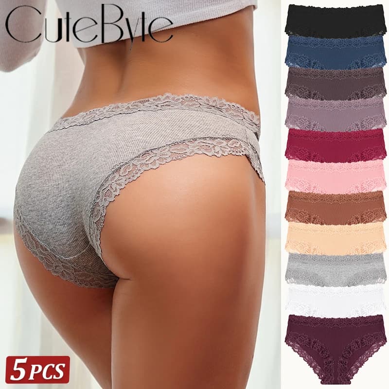 5 pieces/set women's cotton panties sexy briefs in low waist elasticized comfortable women's underwear soft and breathable