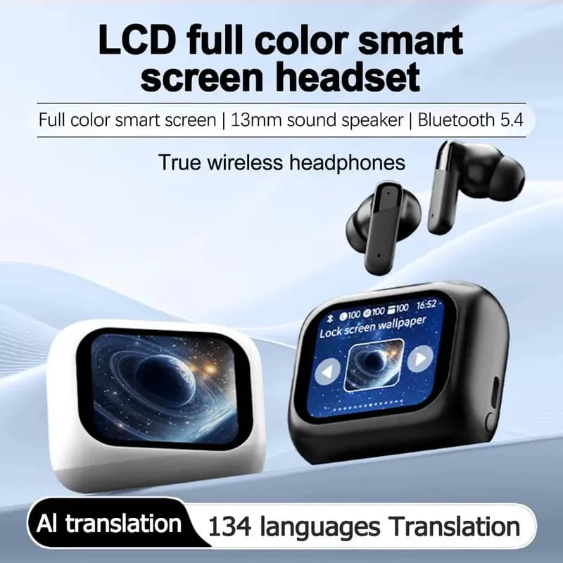 Auricolari Bluetooth con Traduzione AI per 134 Lingue ​ ​ Supporta schermo LCD touch, auricolari Bluetooth, batteria a lunga durata