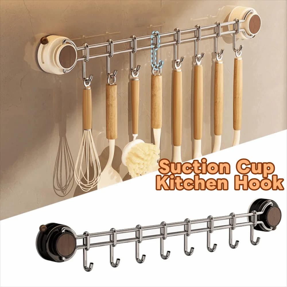 Organizzatore per posate da cucina a 8 ganci con ventosa, regolabile, salvaspazio, rimovibile e scorrevole, per appendere posate e cappotti