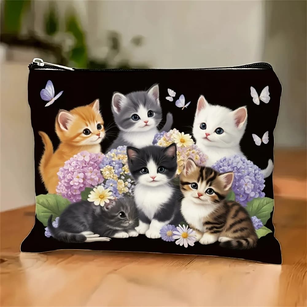 Una borsa per il trucco con stampa di gatti: carina borsa multifunzionale con cerniera, borsa per riporre gioielli, piccola borsa per riporre gioielli con cerniera da viaggio perfetta