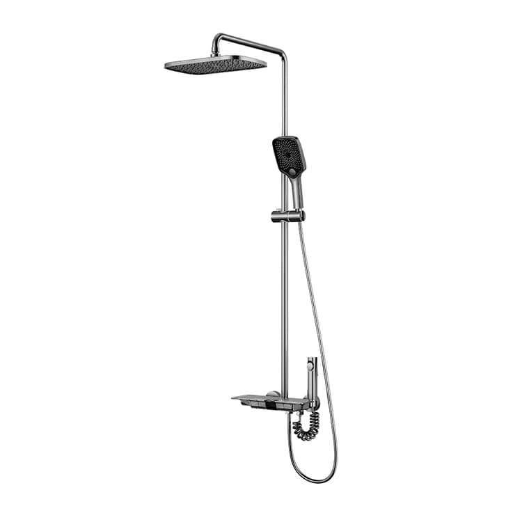 Set Doccia Termostatico in Ottone con Finitura Gun Metal, Set Doccia Termostatico con Funzione Massaggio