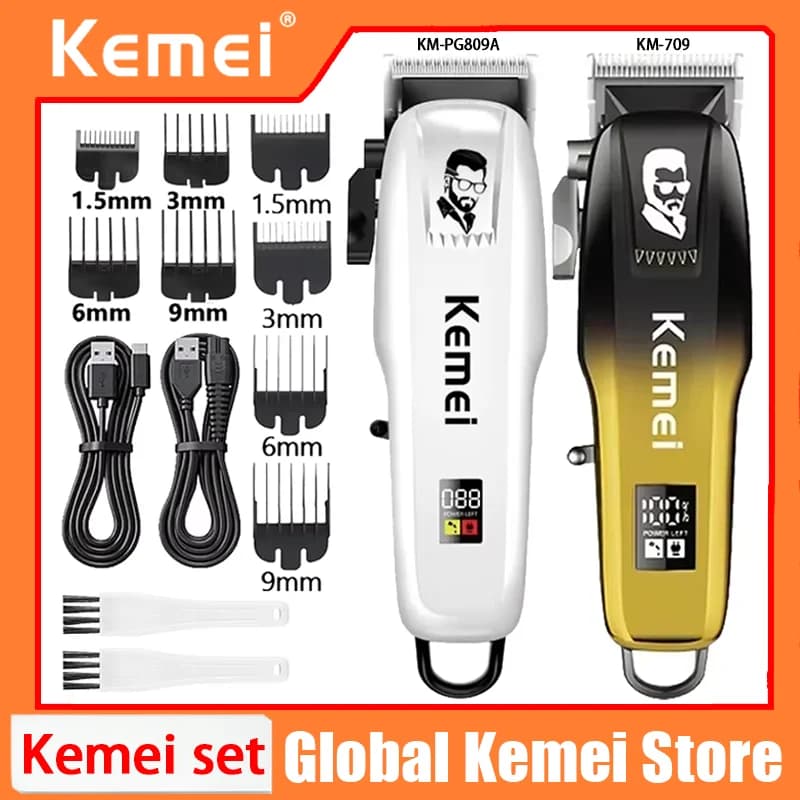 Kemei KM-PG809A KM-709 Kit Professionale per Taglio Capelli, Rasoio Elettrico LCD, Macchina per Taglio Capelli Uomo, Trimmer Maschile