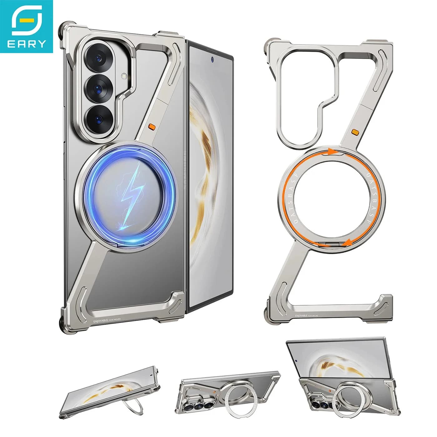 Eary for Samsung Galaxy Z Fold 8 Ultra Metal Bumper Case with Stand 360° Rotation Magnetic Aluminum Frameless Shock Phone Cover