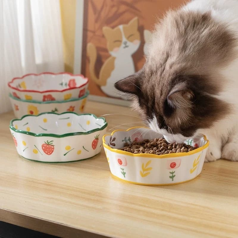 Ciotola per gatti in ceramica colorata a mano, con bocca larga per la protezione del collo, ciotola per cibo per gatti, ciotola per cani