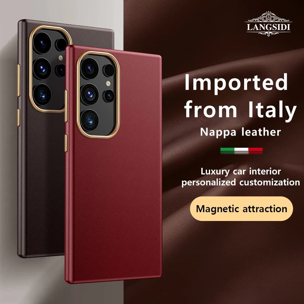 Custodia originale in pelle di vacchetta per custodia Magsafe per Samsung Galaxy S24 S23 Plus S 24 23 S24 + S23 + Cover posteriore magnetica con struttura in metallo
